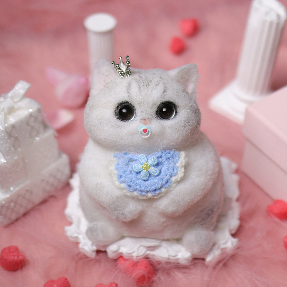 Chaton Dodou Anti-Stress - Version Ronde et Trapue, Jouet Sensoriel Extra-Doux pour Détente Profonde,Fabrication Artisanale-Chat British Shorthair Silver