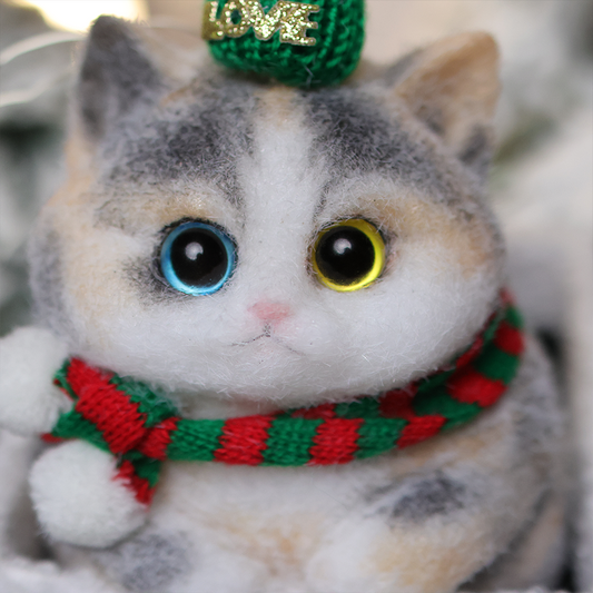 Chaton Dodou Anti-Stress - Version Ronde et Trapue, Jouet Sensoriel Extra-Doux pour Détente Profonde,Fabrication Artisanale-Chat Tricolore