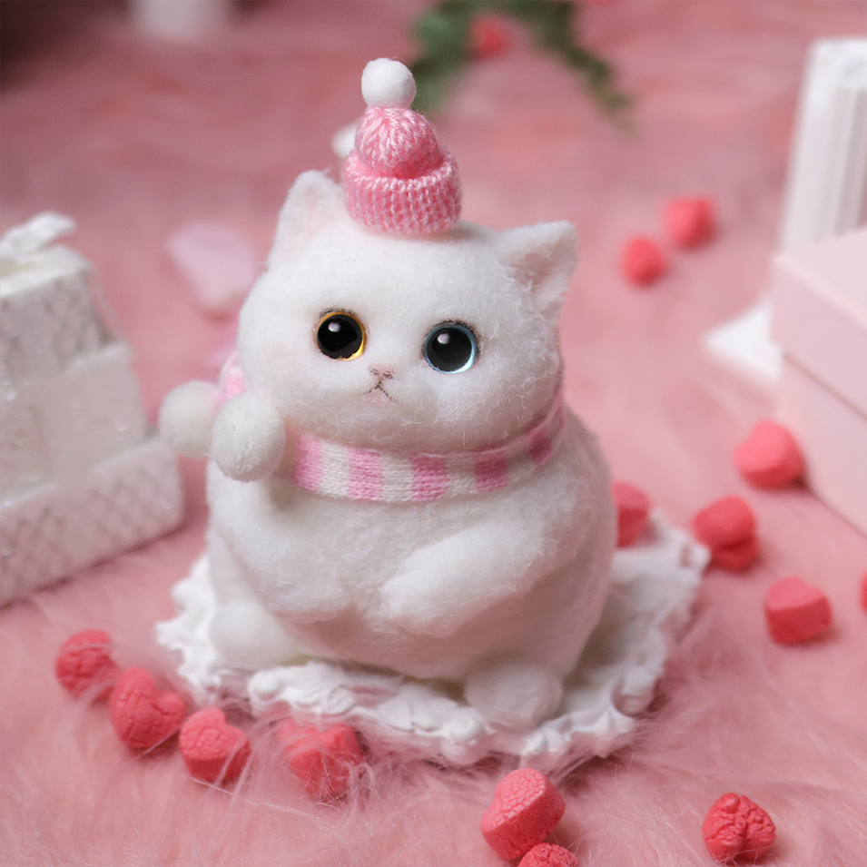 Chaton Dodou Anti-Stress - Version Ronde et Trapue, Jouet Sensoriel Extra-Doux pour Détente Profonde,Fabrication Artisanale-Chat Blanc