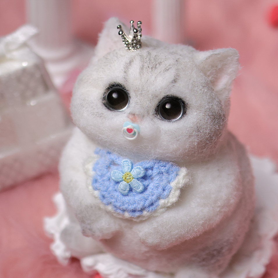 Chaton Dodou Anti-Stress - Version Ronde et Trapue, Jouet Sensoriel Extra-Doux pour Détente Profonde,Fabrication Artisanale-Chat British Shorthair Silver